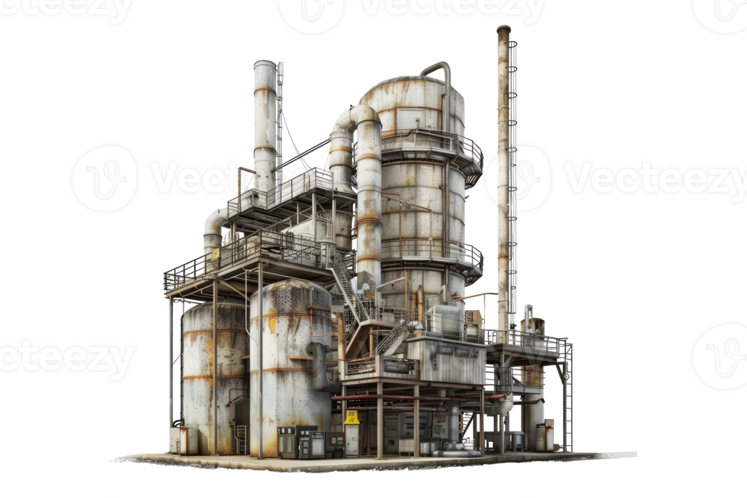 Industrial chemical plant isolated on transparent background. png