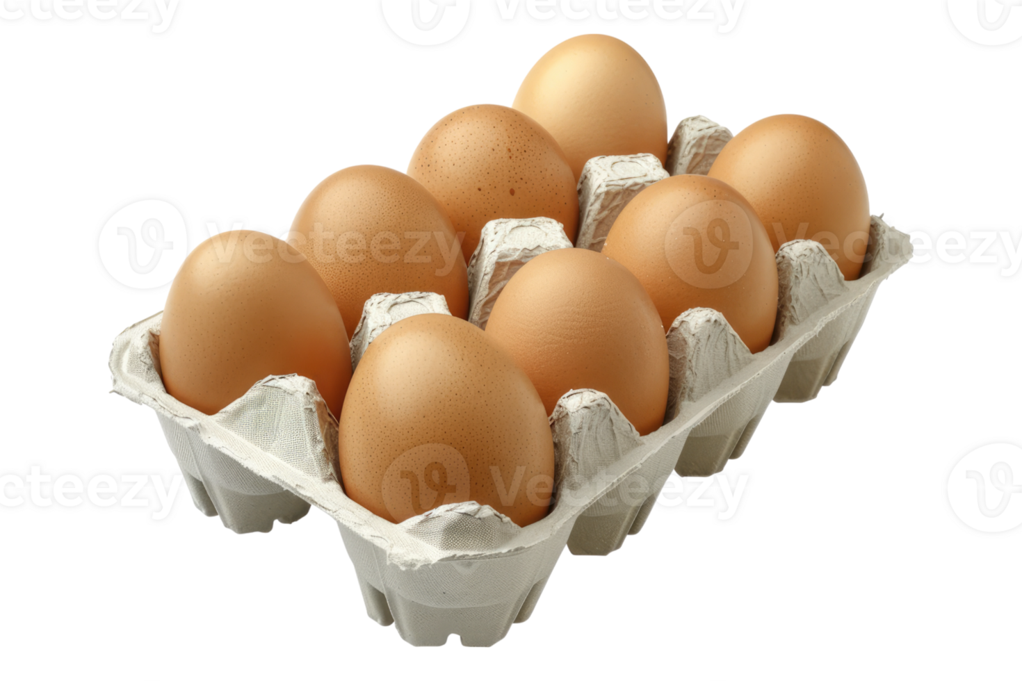 Chicken eggs placed in carton isolated on transparent background. png