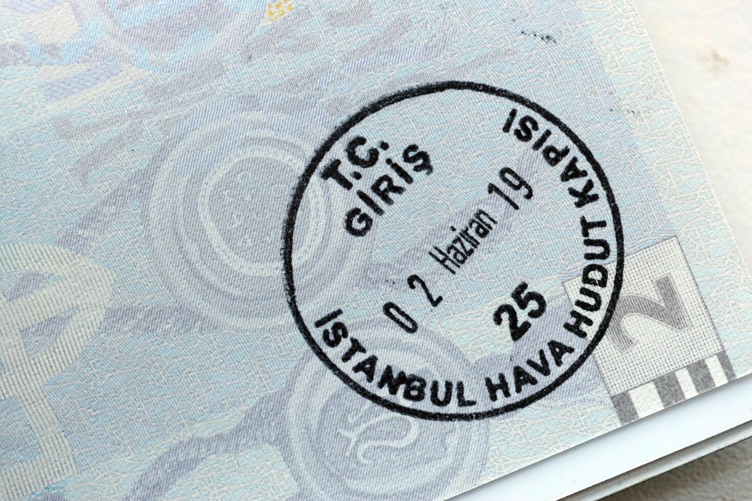 KYIV, UKRAINE - APRIL 20, 2024 Page of foreign passport with visas, Turkiye border stamps, permits to enter countries, concept of traveling around the world, travelers document photo