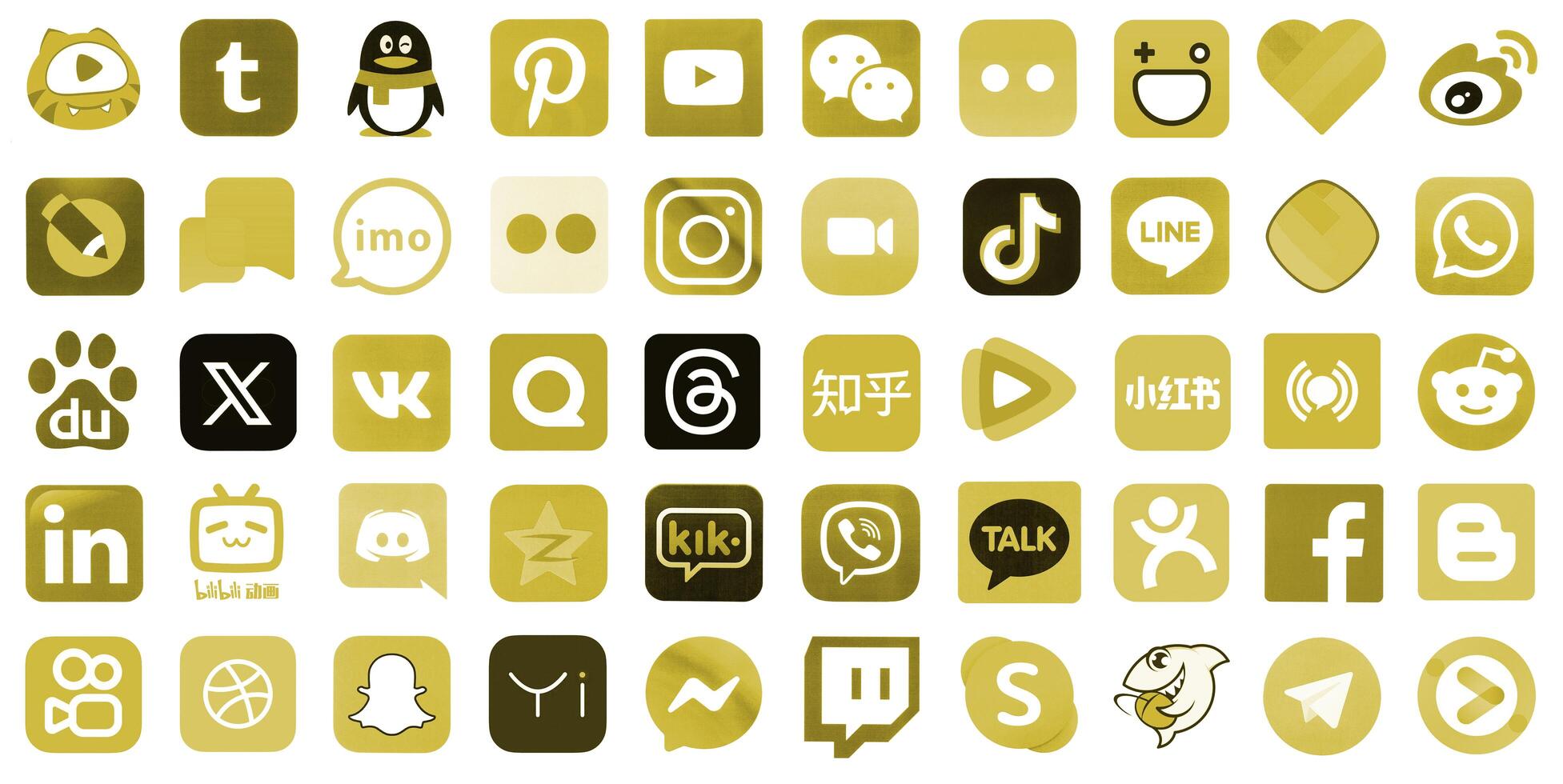 KYIV, UKRAINE - APRIL 1, 2024 Many icons of social media, messengers, sharing platforms photo