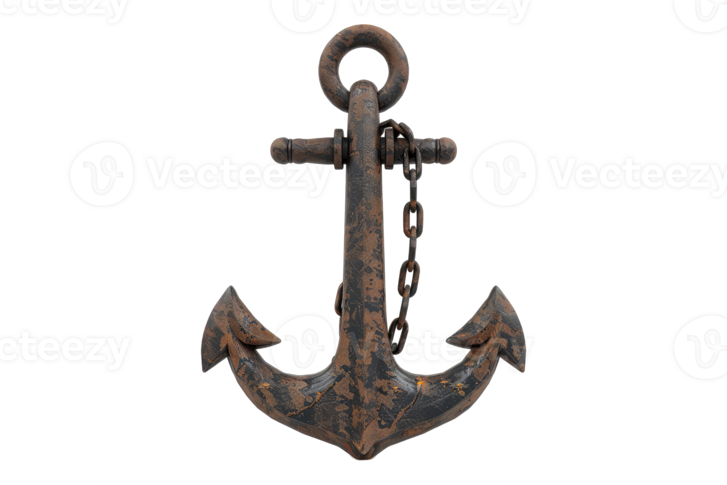 Heavy metallic ship anchor isolated on transparent background. png