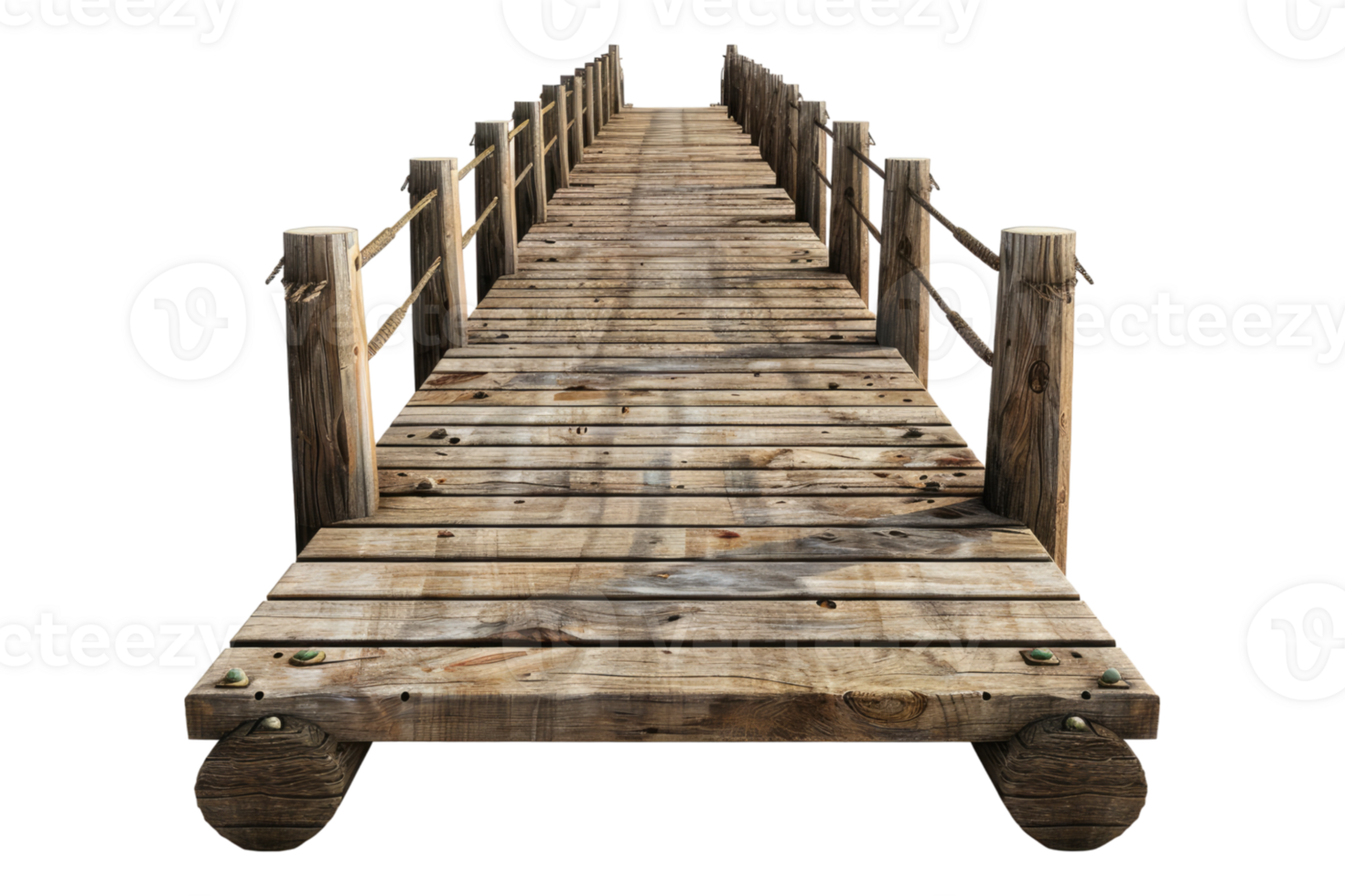 Wooden pier bridge isolated on transparent background. png