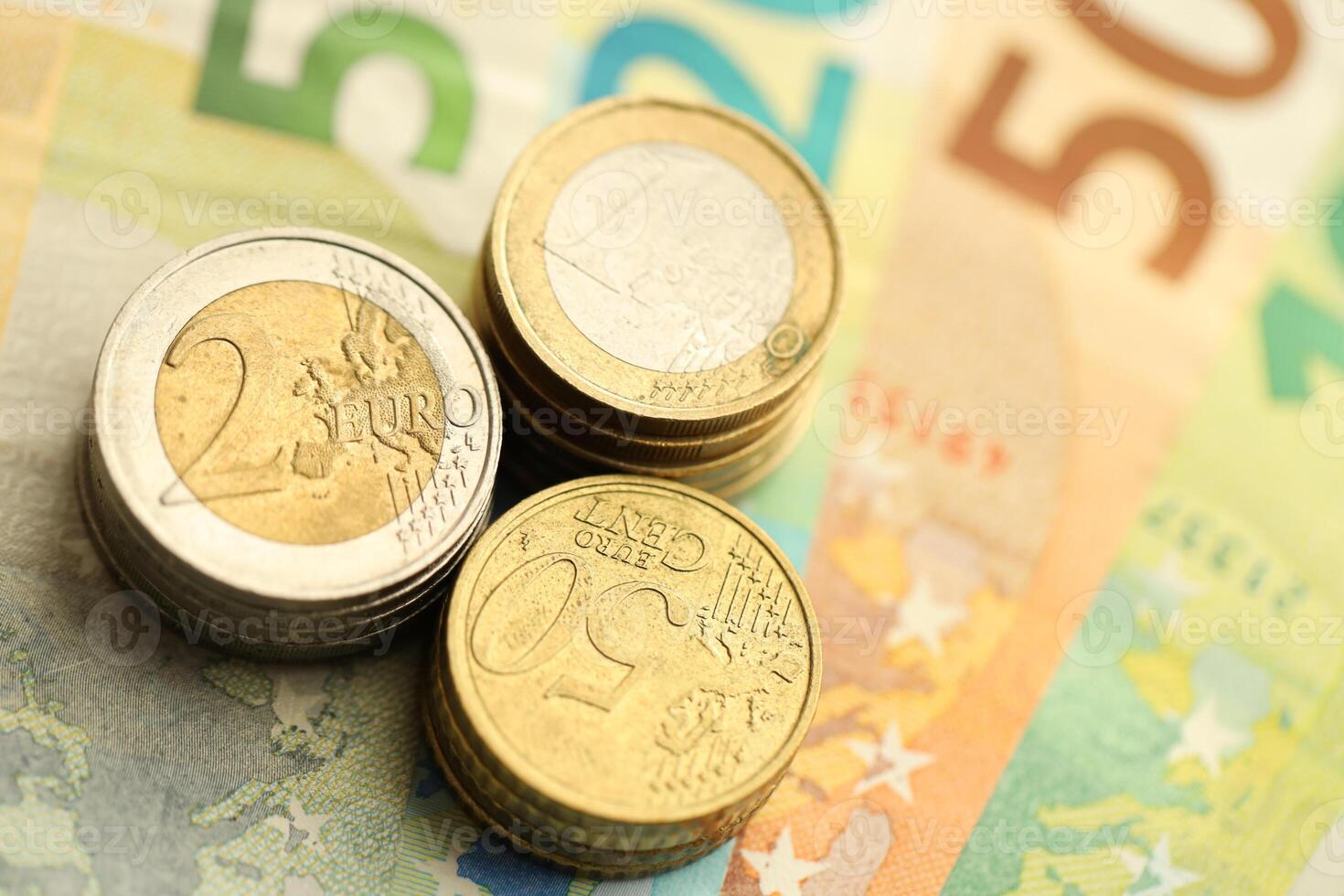 European money euro banknotesand coins. Bills of European union currency photo