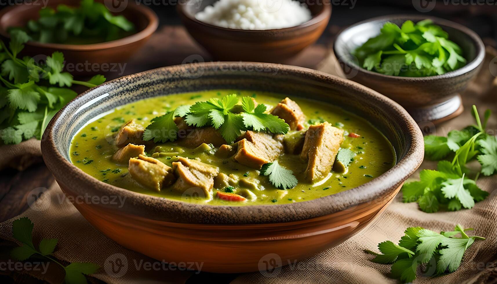 Green chicken curry, Thai curry, Chicken Hariyali Tikka, Chicken Hara Masala , hariyali Indian style. palak spinach Murg Saagwala served in with coriander leaf. Hyderabad India photo