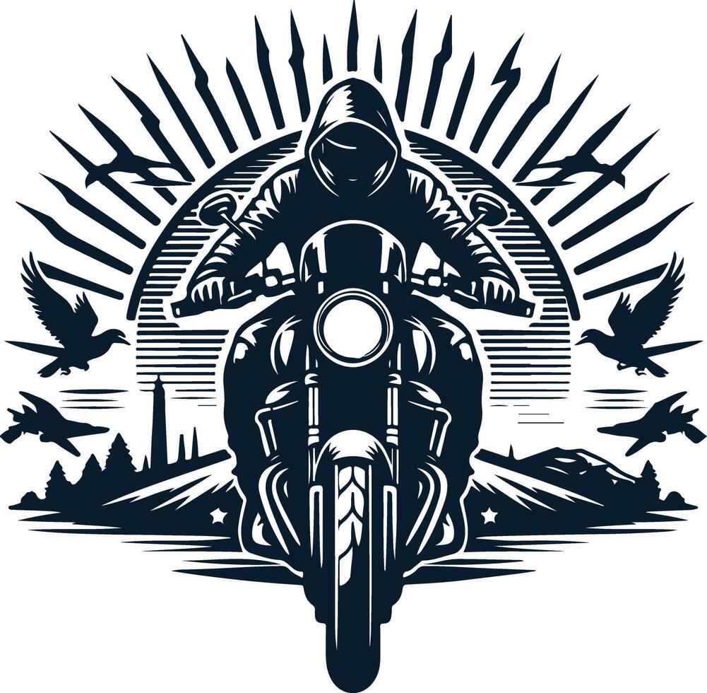 Chasing Sunsets on the Open Road The Silhouette of a Passionate Rider vector