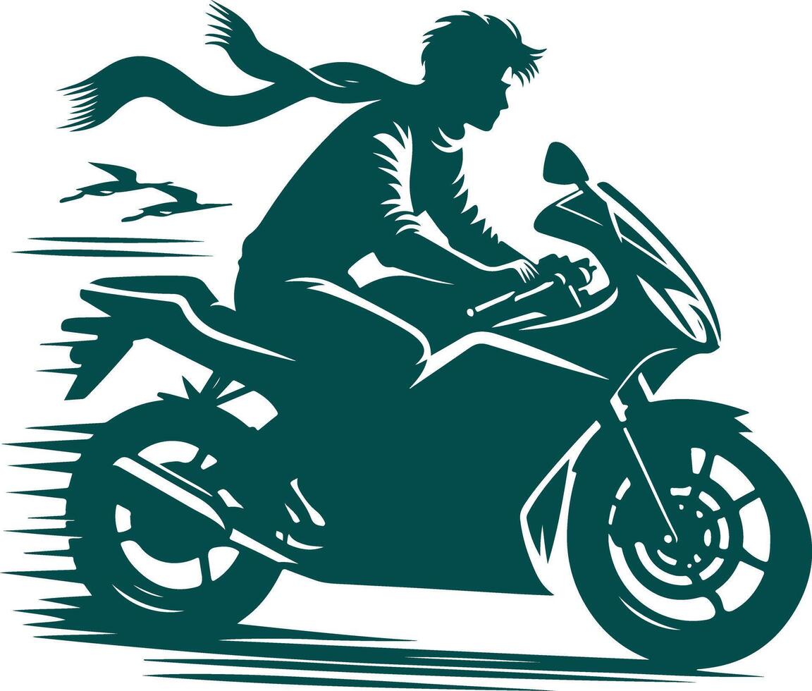 A Young Man Riding a Motorbike Through the Open Road in Silhouette vector