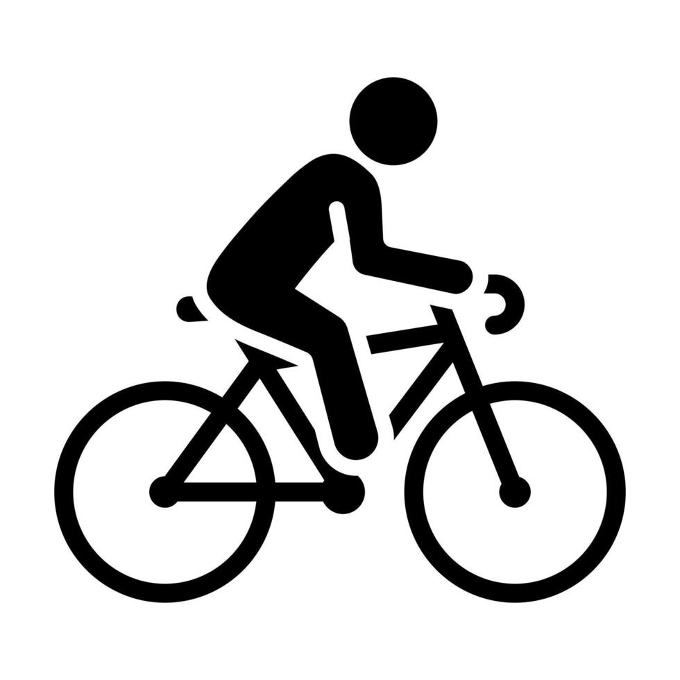 Man riding a bicycle icon. Person with bike illustration. Cyclist symbol. Bicyclist black silhouette. Bike race pictogram. Biker sign. vector