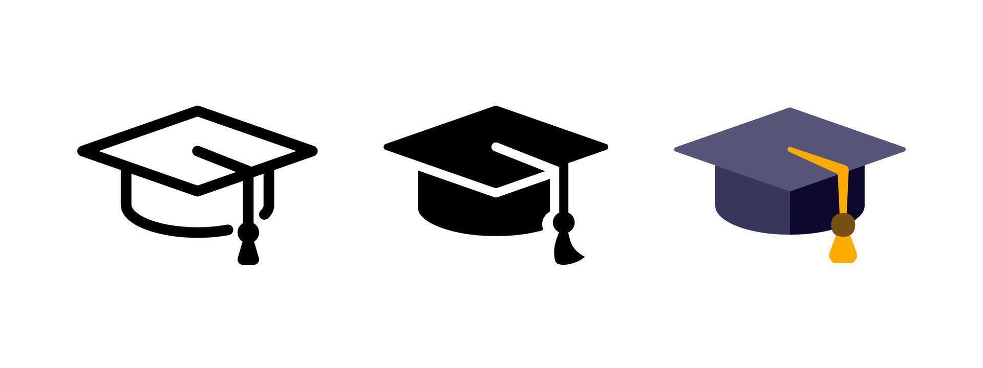 Graduation hat icon. Education cap symbol. Student hat illustration. College, school and university graduation ceremony sign. Academical degree pictogram. vector