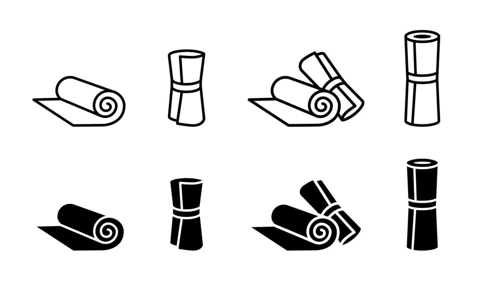 Yoga mat icon. Rolled camping carpet illustration. Tourist pad symbol. Mat for home exercises sign. Pilates mattress pictogram. vector