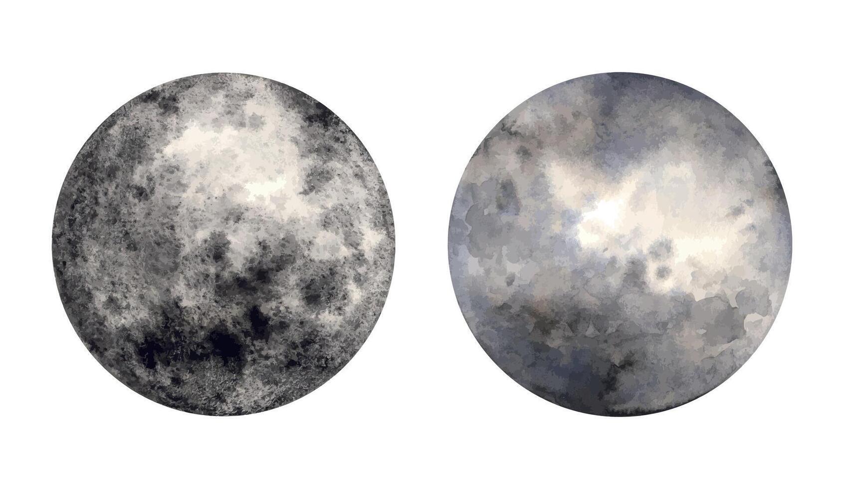 Moon painted in watercolor. Set of dark blue moons drawn by hand on an isolated background. Hand drawn modern space design for print, magical design, esoterics, fortune telling, cards, stickers. vector