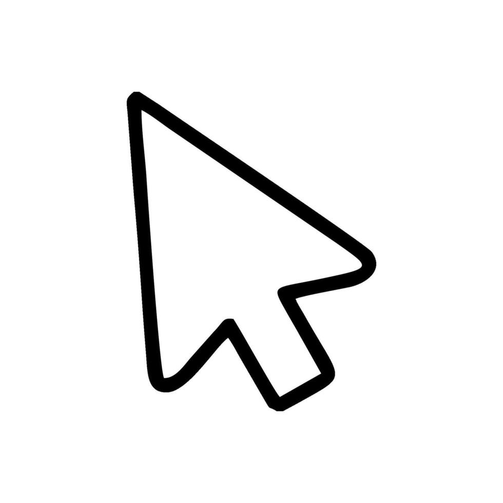 a black and white outline of a mouse cursor pointing down vector