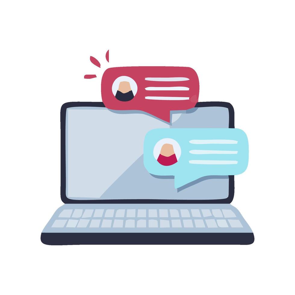 a laptop with two people talking on it vector