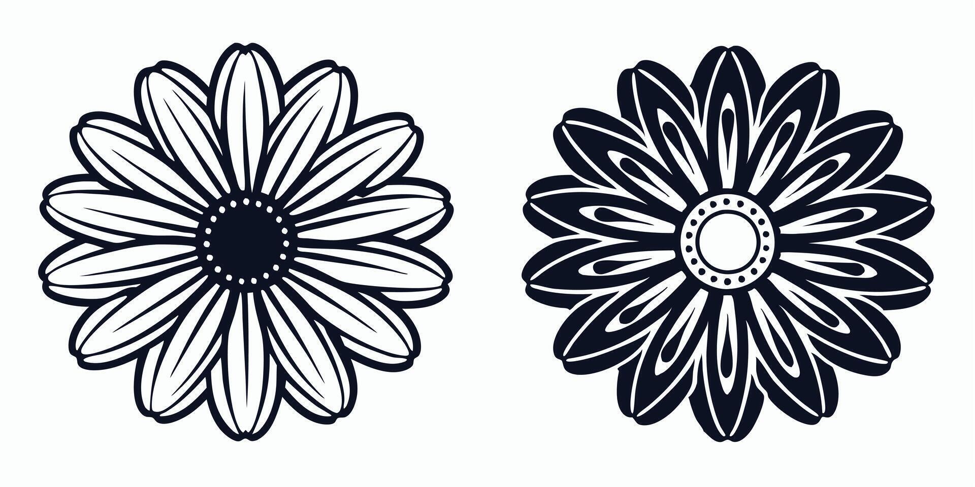 two black and white flowers with a white background vector