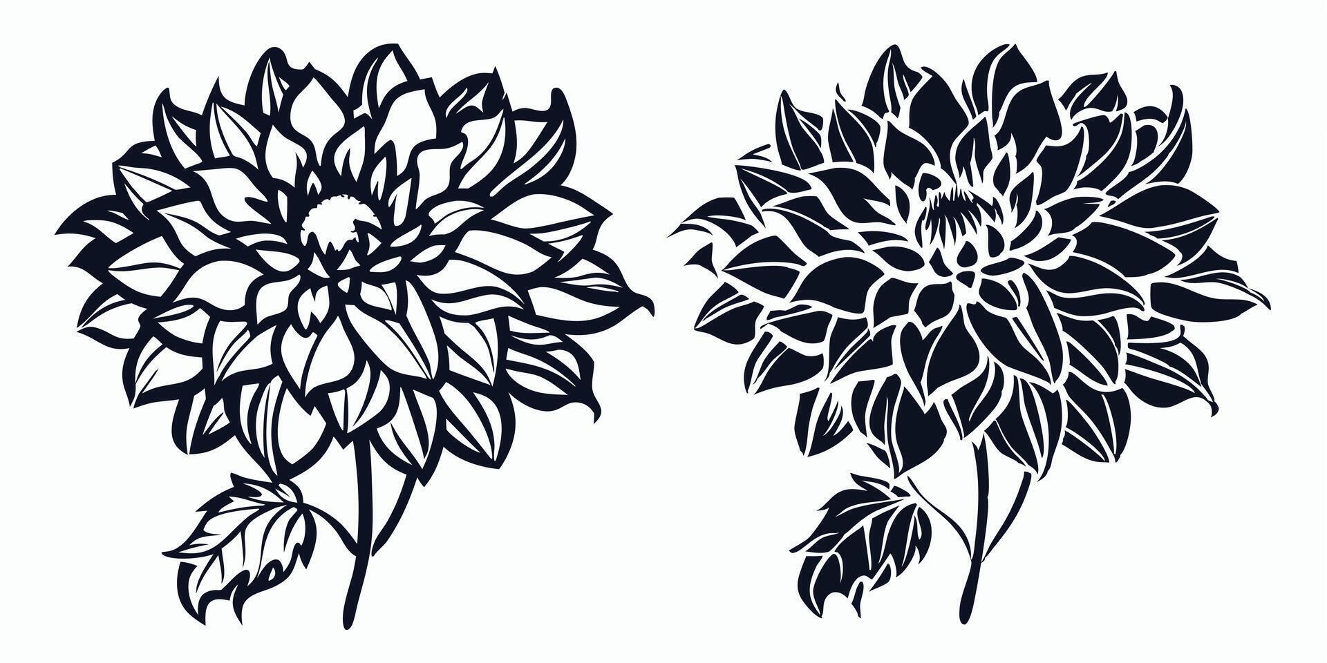 two black and white flowers are shown in the same style vector