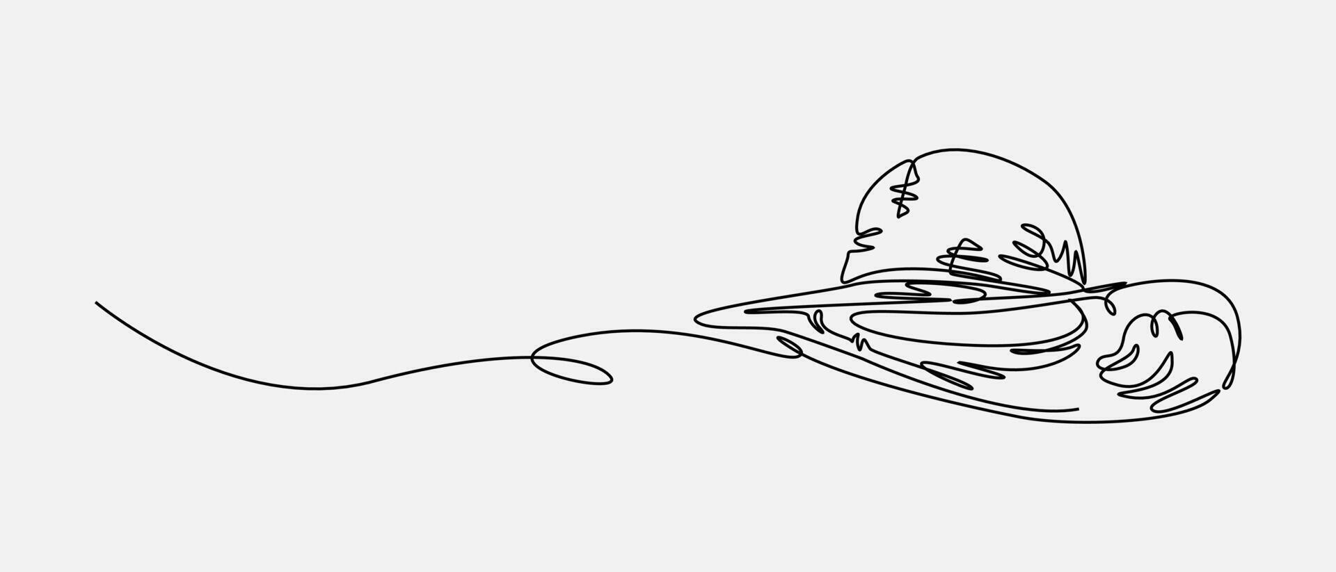 Continuous one line drawing of Straw hat, sun hat. summer, beach, travel, farmer concept. Editable stroke . vector