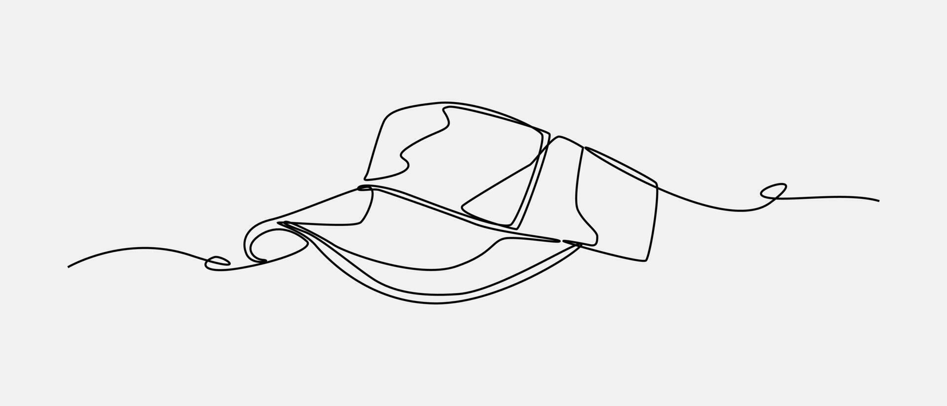 Continuous one line drawing of visor cap. Headwear, sport, golf, tennis concept. Editable stroke . vector