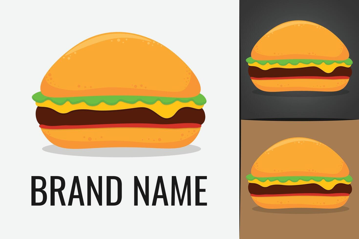 Hamburger logo. Fast food cheeseburger logo. Vegetarian Cheese Burgers logotype. Cheese Burger logo vector