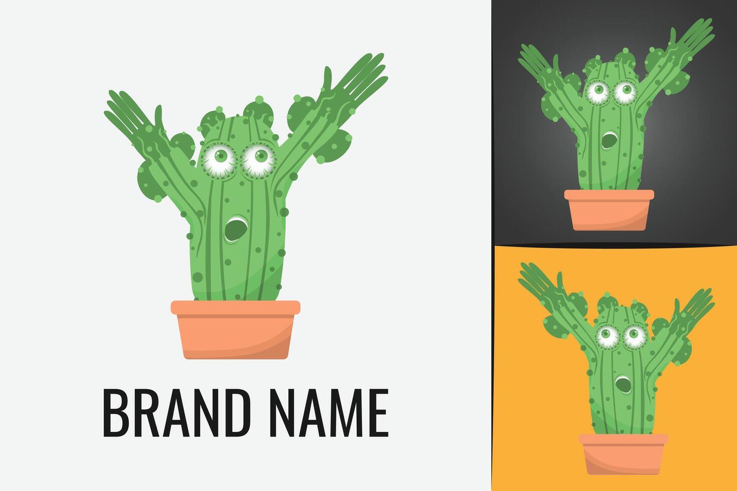 Green cactus character logo. Desert green plant. Mascot Cactus with sharp thorns. Cacti char logotype vector