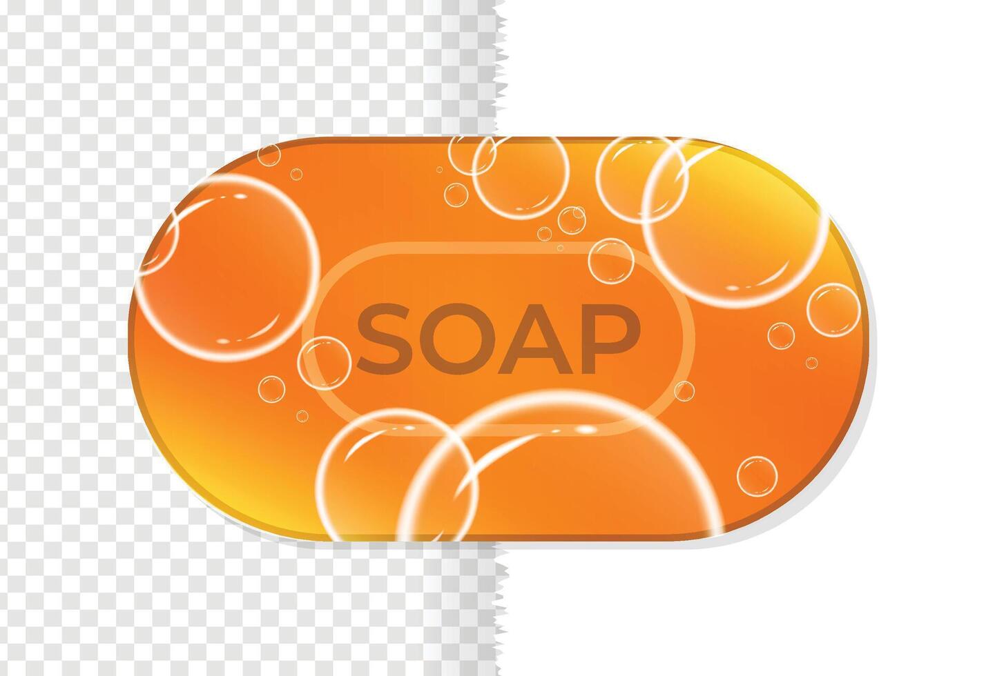 Soap bar with water bubbles texture orange gradient color illustration isolated on transparent or white background vector