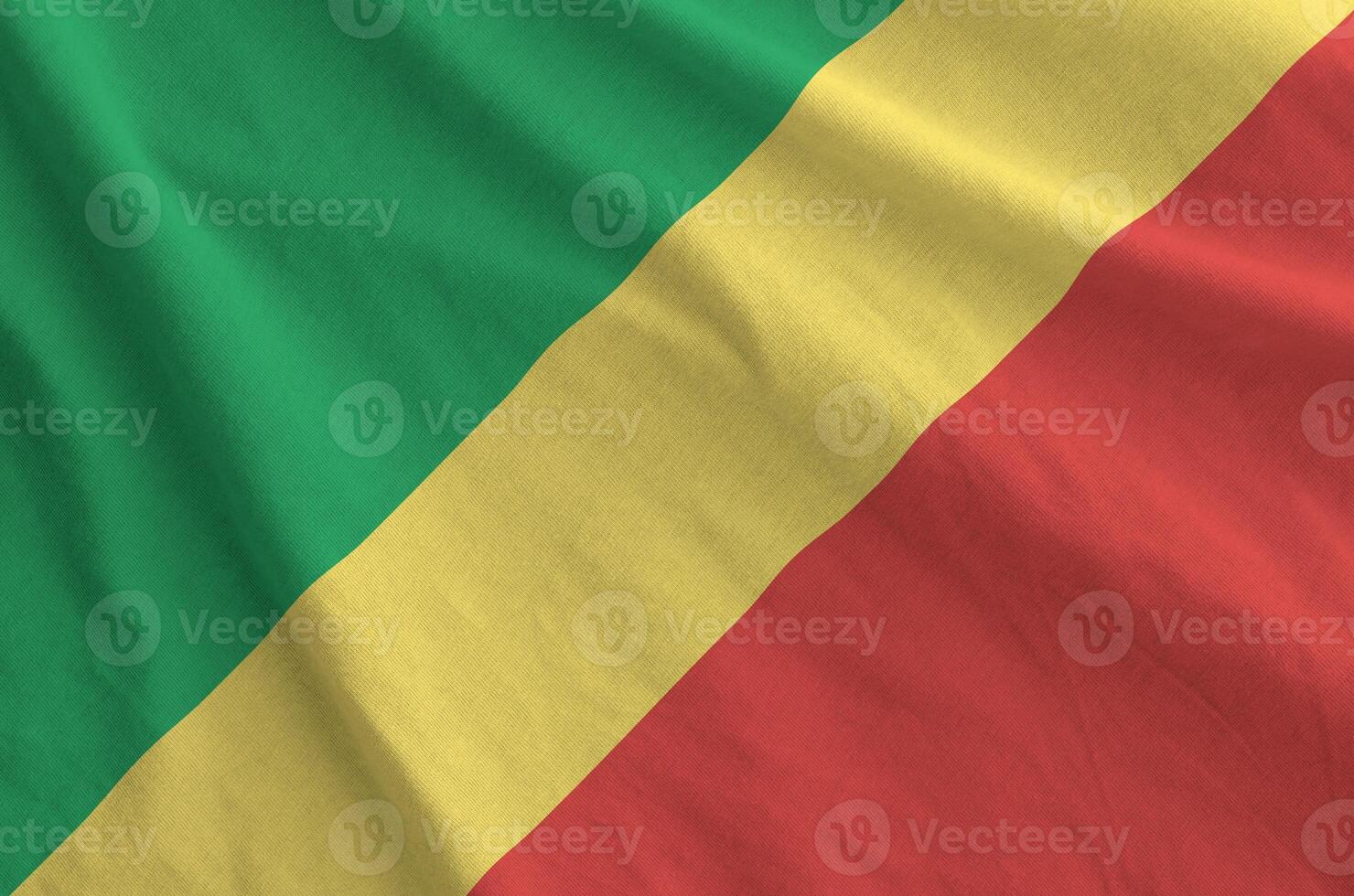 Congo flag depicted on folded wavy fabric of old cloth photo