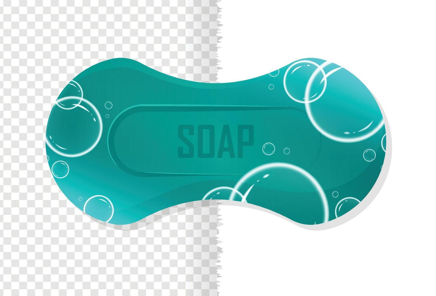 Soap bar with water bubbles texture green gradient color illustration isolated on transparent or white background vector