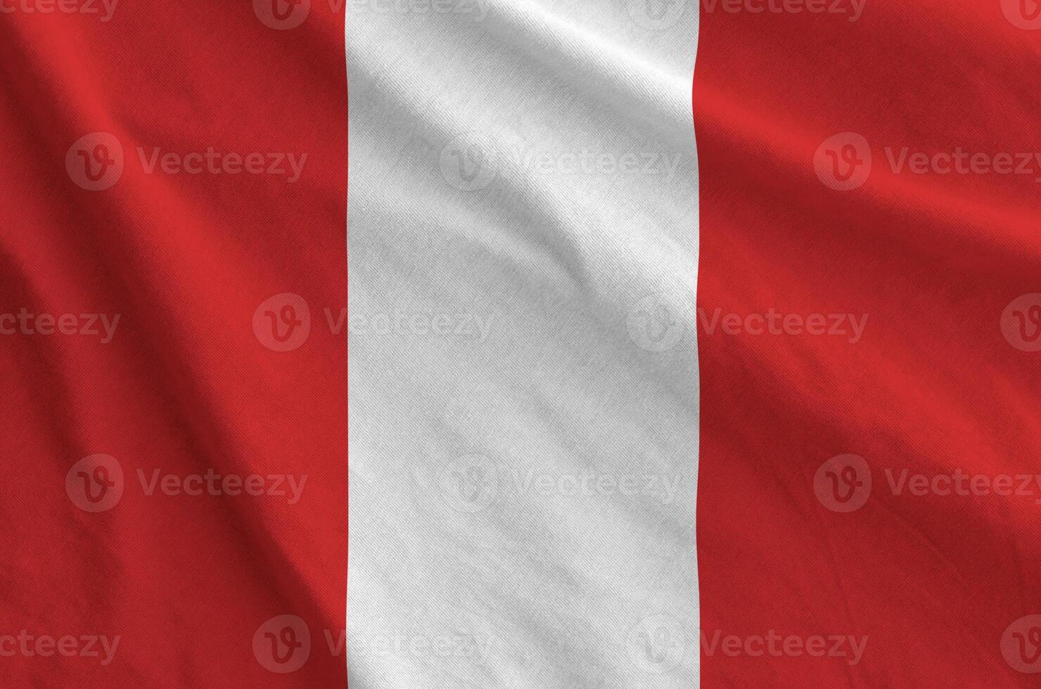 Peru flag depicted on folded wavy fabric of old cloth photo