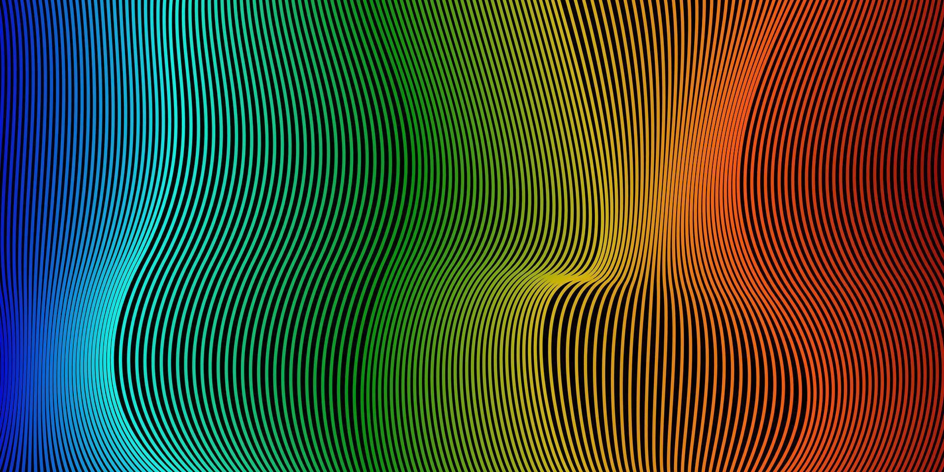Curved Lines with a Gradient Rainbow Transition on a Black Background vector