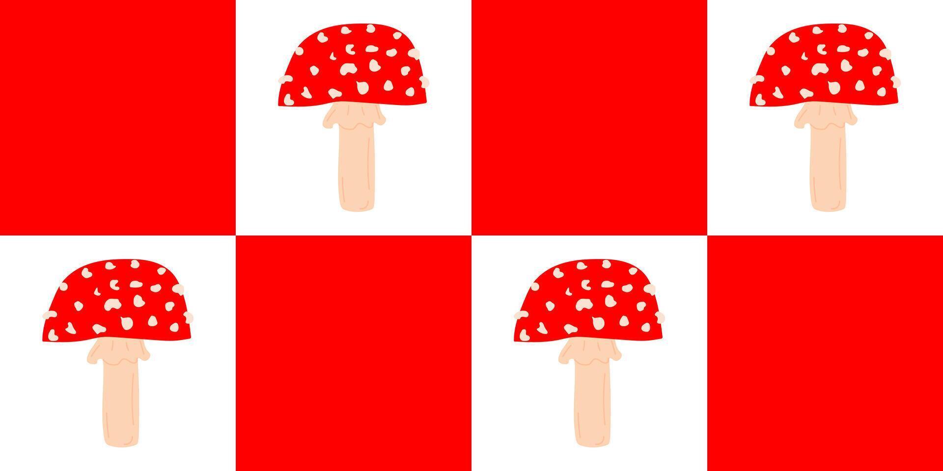 Checkered Seamless Pattern with Fly Agarics, for Textile, Fabric, Wrapping Paper vector