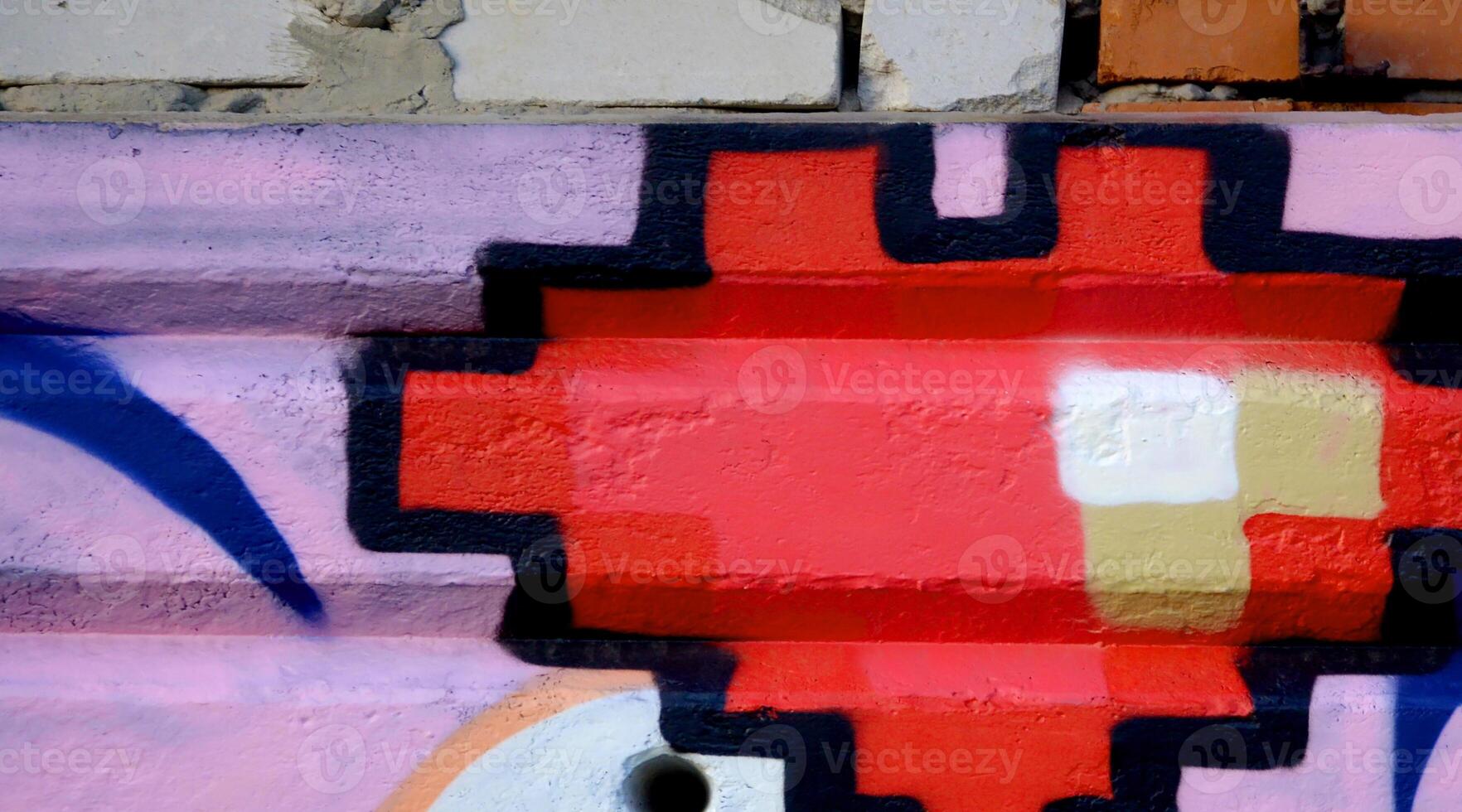 Colorful background of graffiti painting artwork with bright aerosol outlines on wall. Old school street art piece made with aerosol spray paint cans. Contemporary youth culture photo