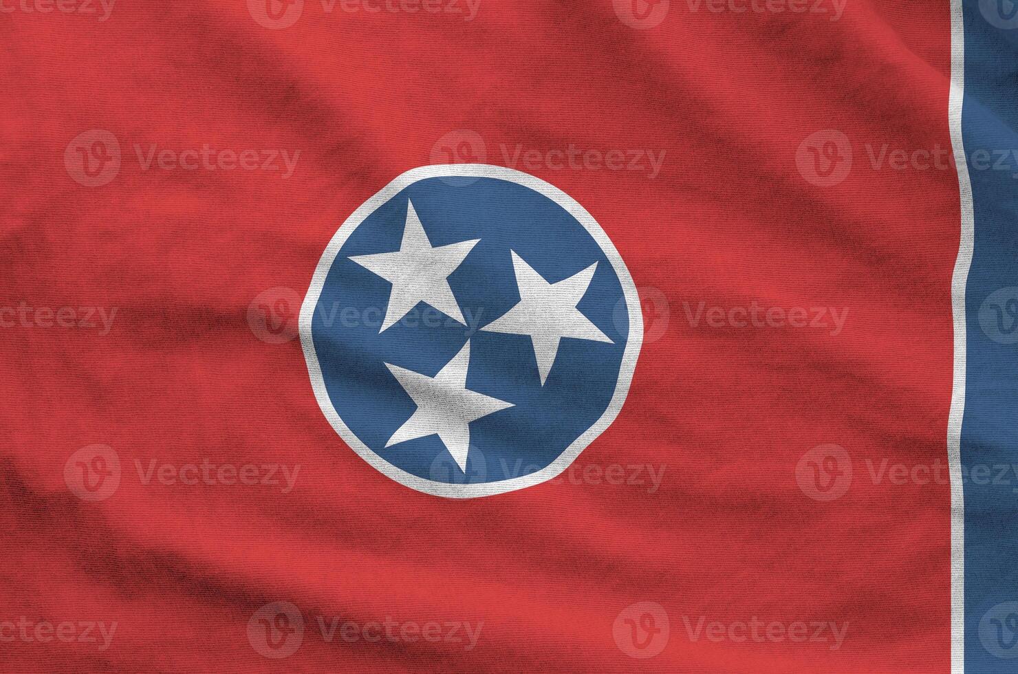 Tennessee US state flag depicted on folded wavy fabric of old cloth photo