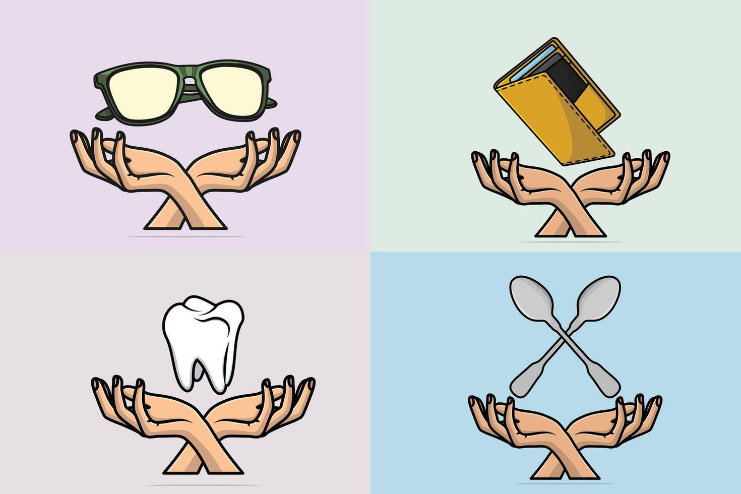 Collection of Summer Sun Glasses with Dentist Tooth and Money Wallet with Spoon design illustration. vector