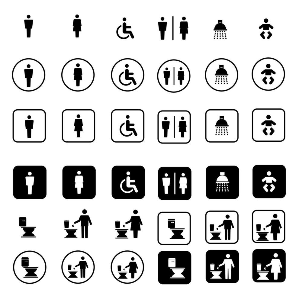 Toilet icons set, male or female restroom wc. vector