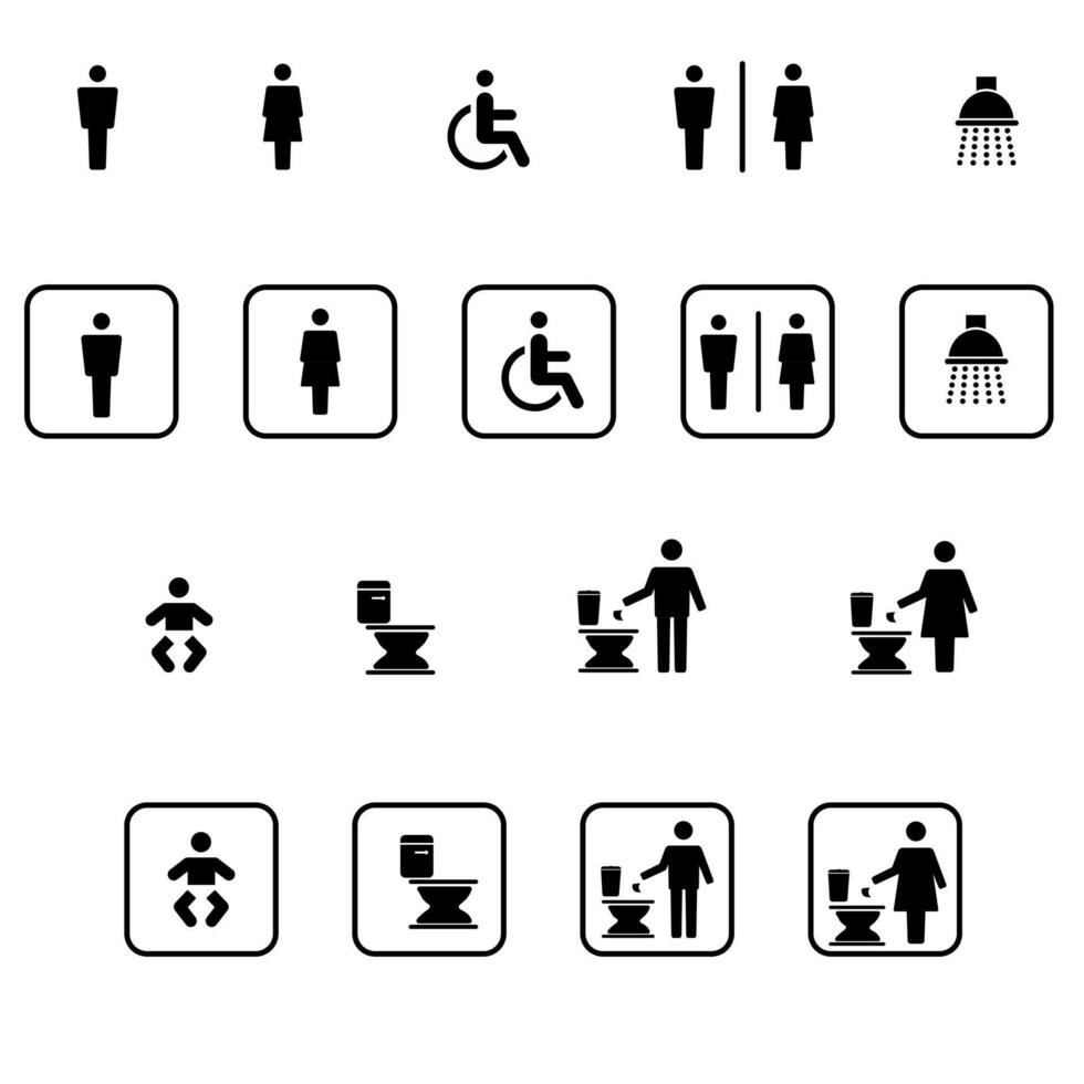 toilet icons set, male or female restroom wc. vector