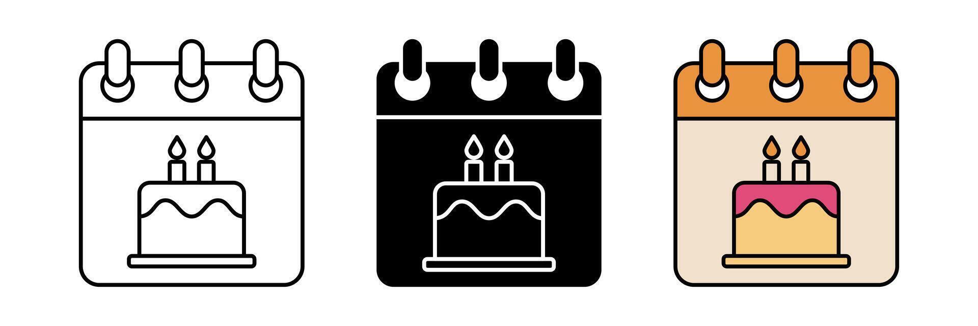 set of calendar icons with birthday cake. birthday symbol, isolated on white background. vector