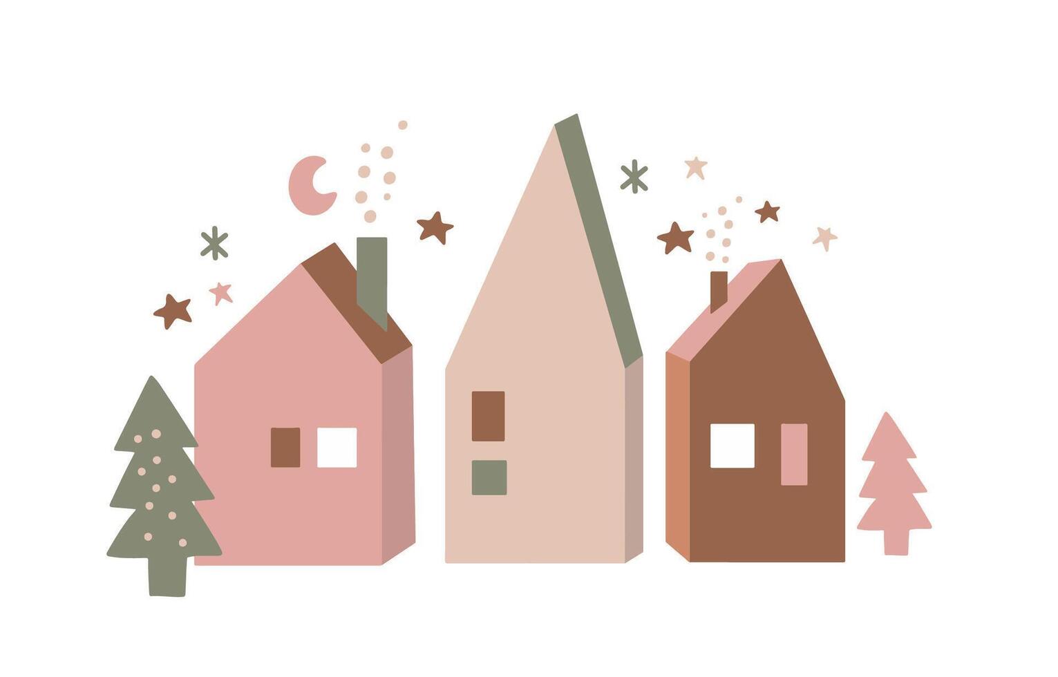 minimal boho house winter Christmas element. vector