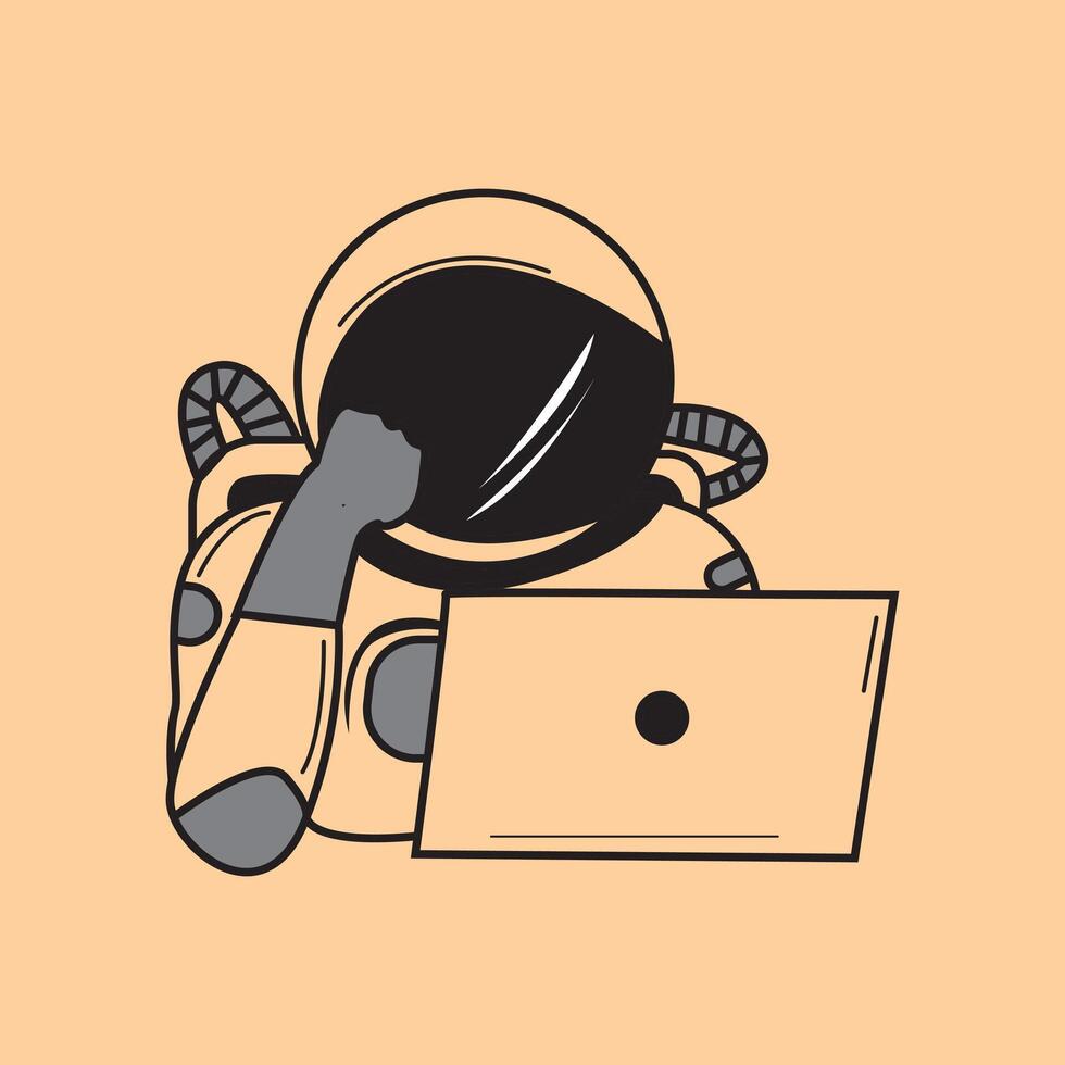 Lazy Astronaut with computer. Back to school design concept vector
