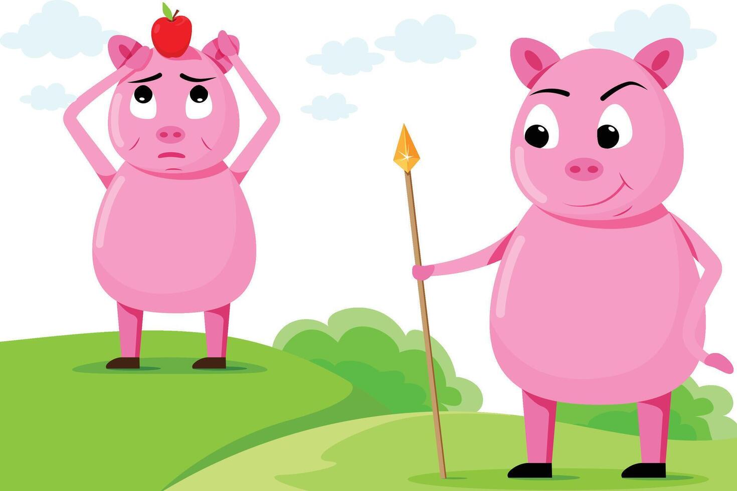Naughty pig is trying to bullying poor pig. Story of two piggy friends vector
