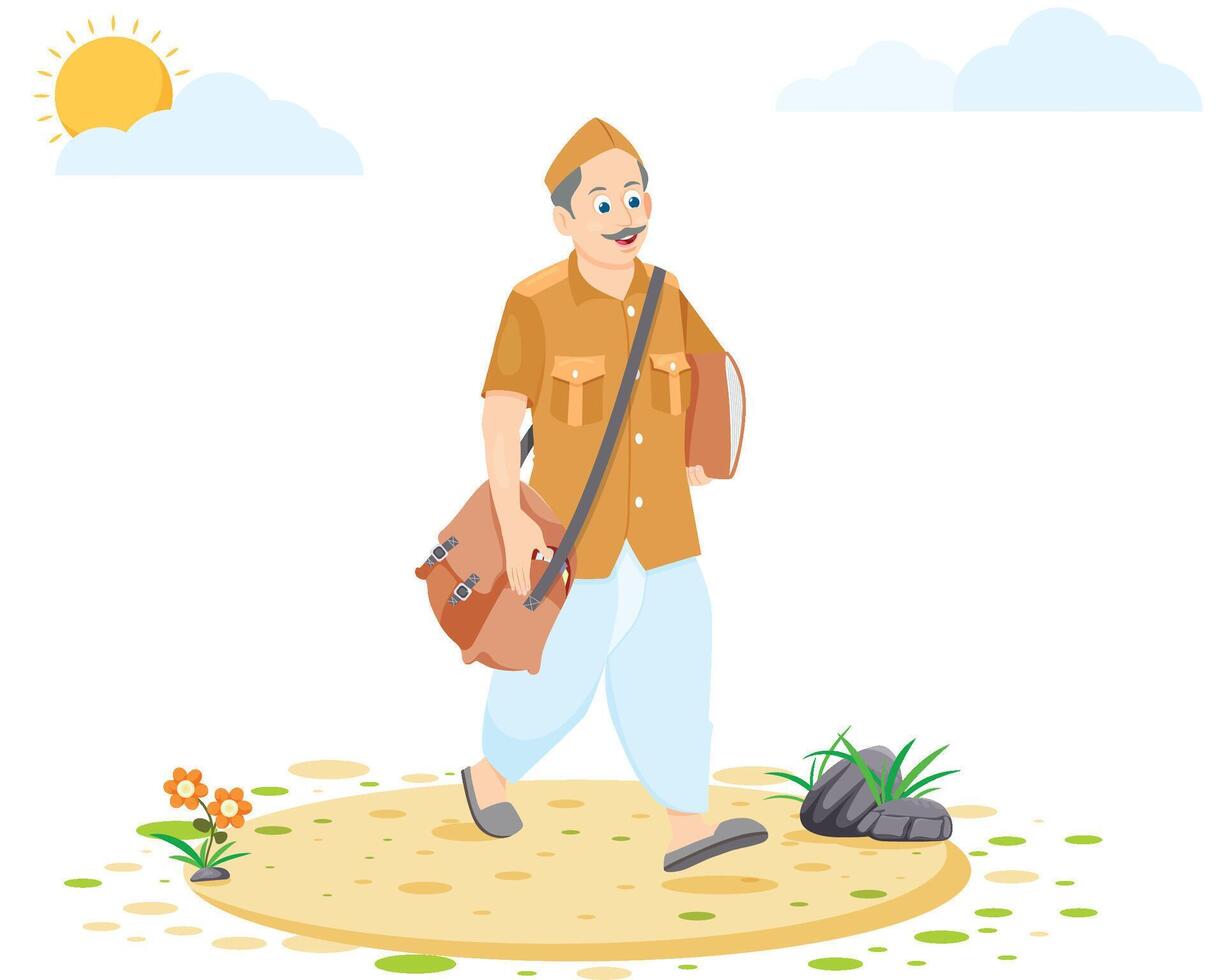 Cartoon Rural Postman goes to deliver the post vector
