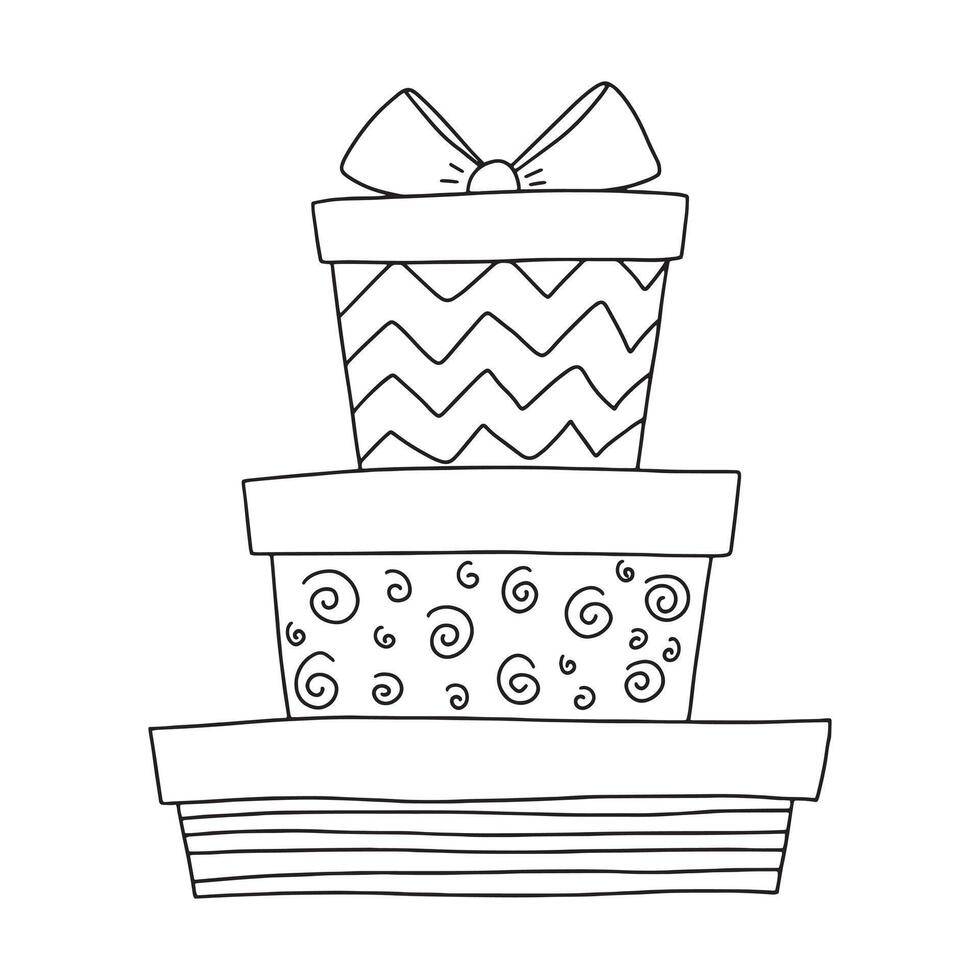 Stack on gift boxes doodle illustration vector