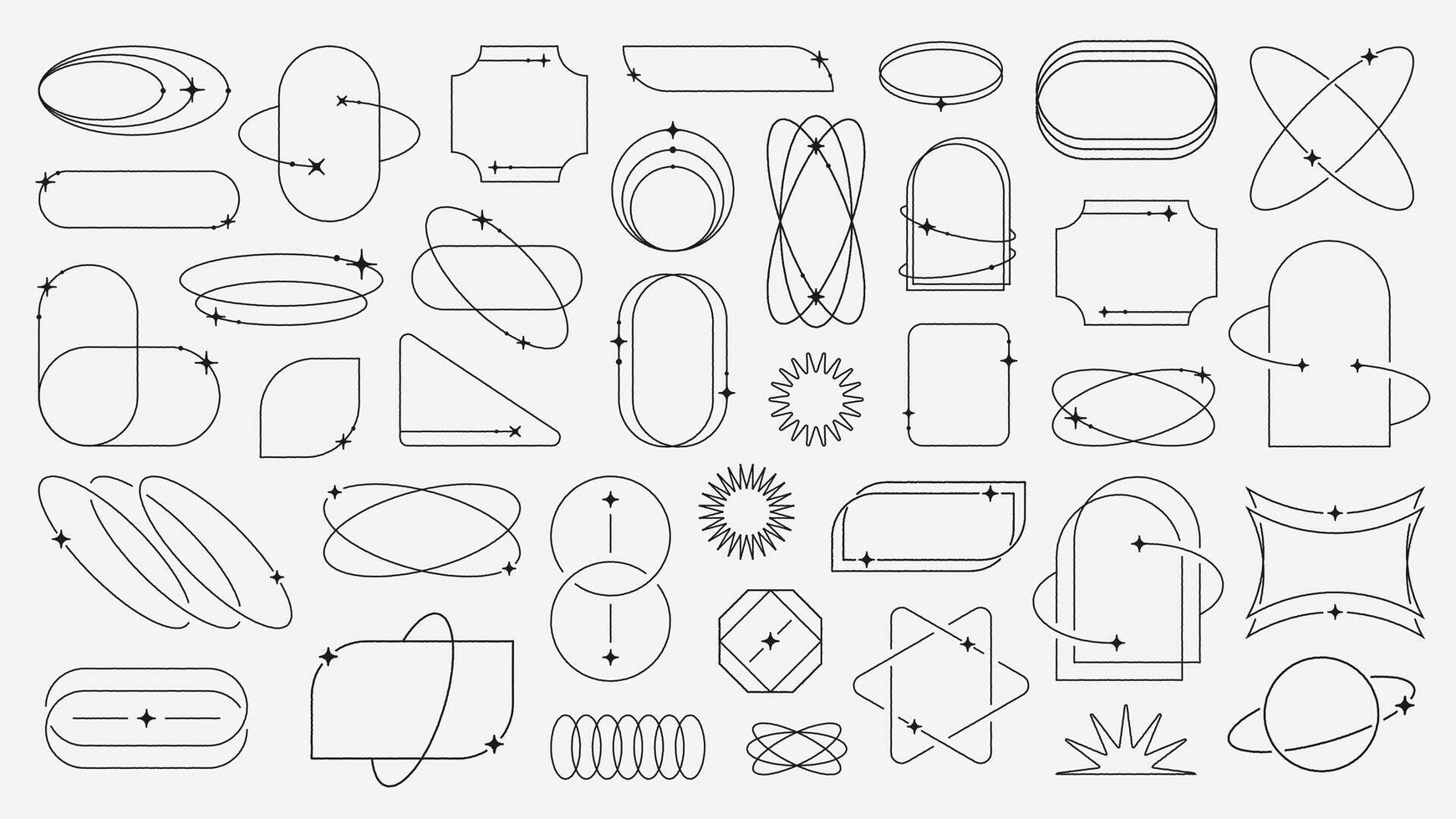 Collection of different frames with stars. Minimalistic linear frames, arches, elements, geometric shapes and lines. Aesthetic frames for poster design, set in modern style vector