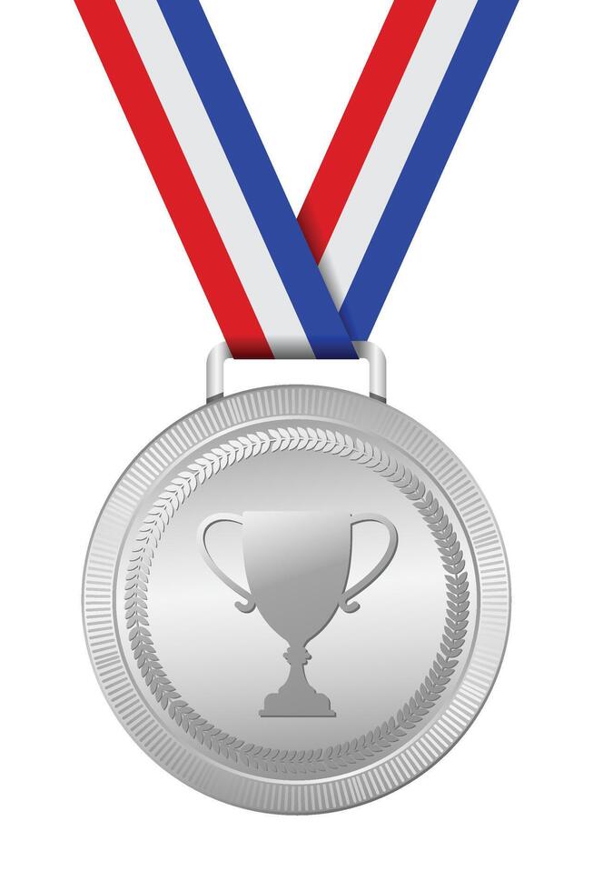 Realistic silver medal mockup. Silver medal with ribbon. Design winner silver medal prize. Winner award medal. illustration vector