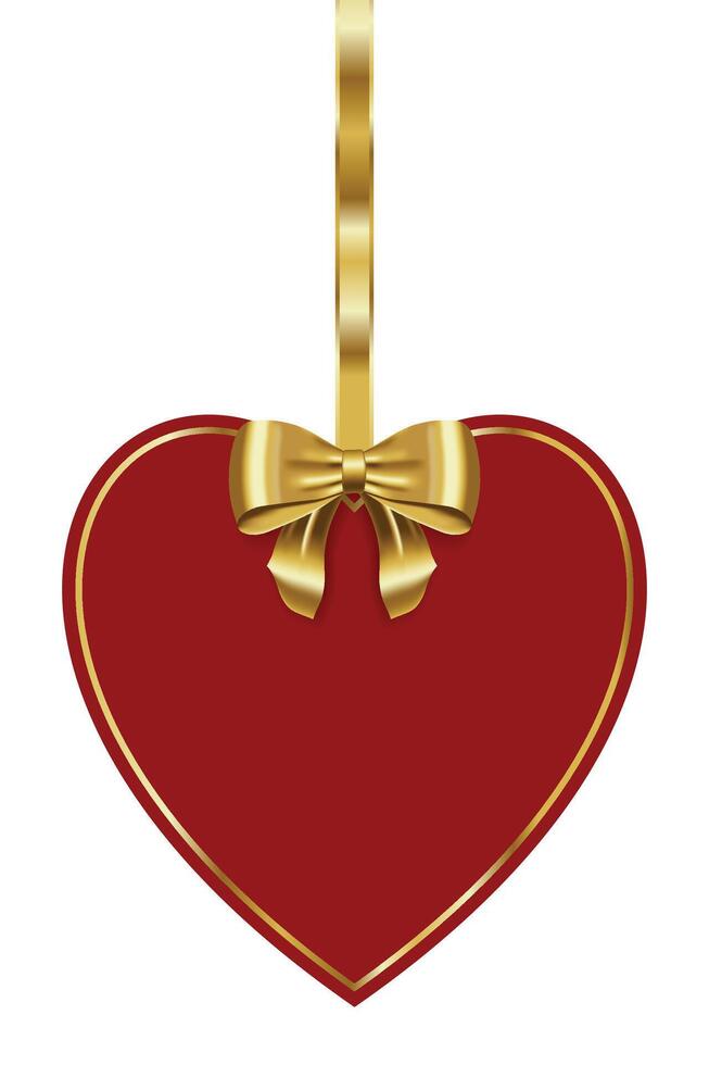Tag with gold bow. Blank red label with golden ribbon. Paper red frame with gold bow. illustration vector