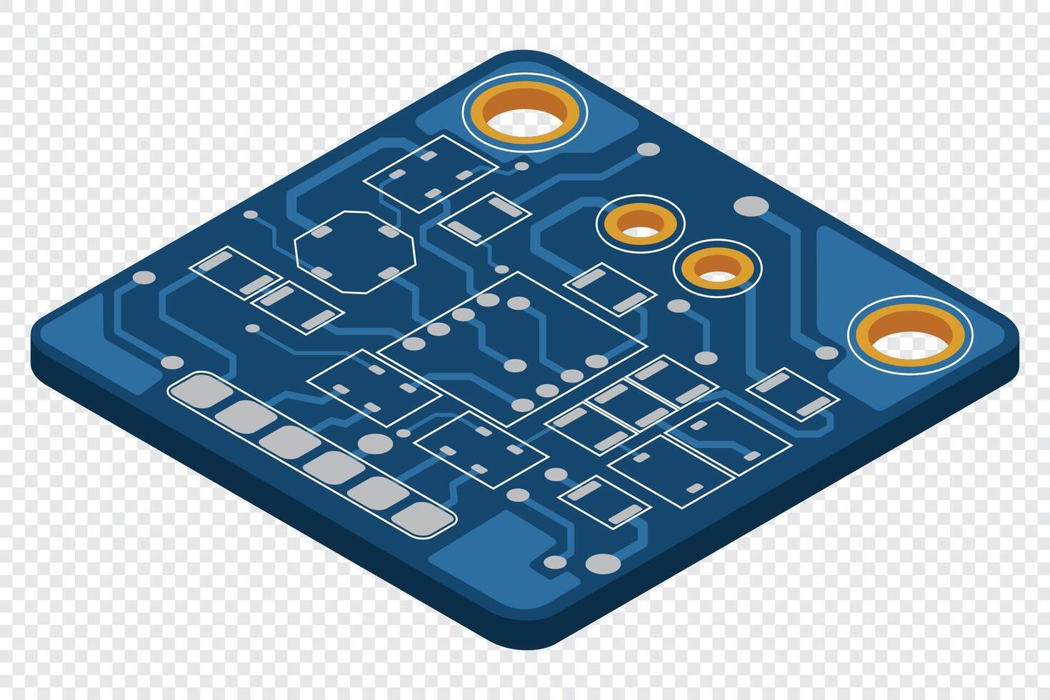 Isometric electronic board. Isometric printed circuit board. Integrated circuit board. illustration vector