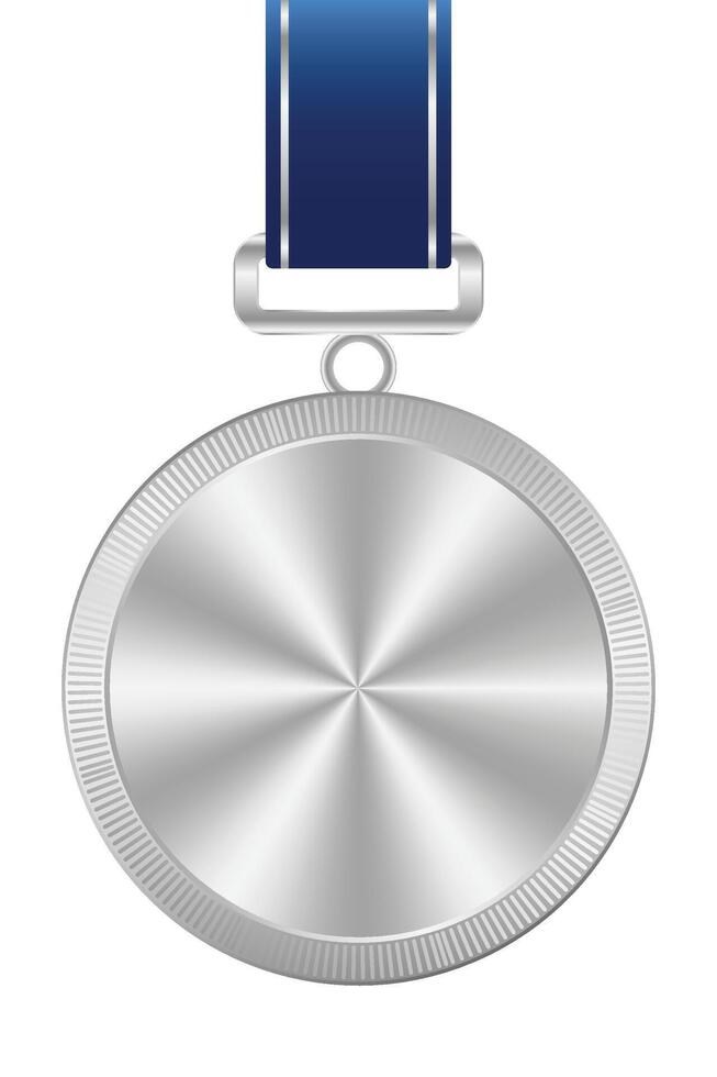 Realistic silver medal mockup. Silver medal with ribbon. Design winner silver medal prize. Winner award medal. illustration vector