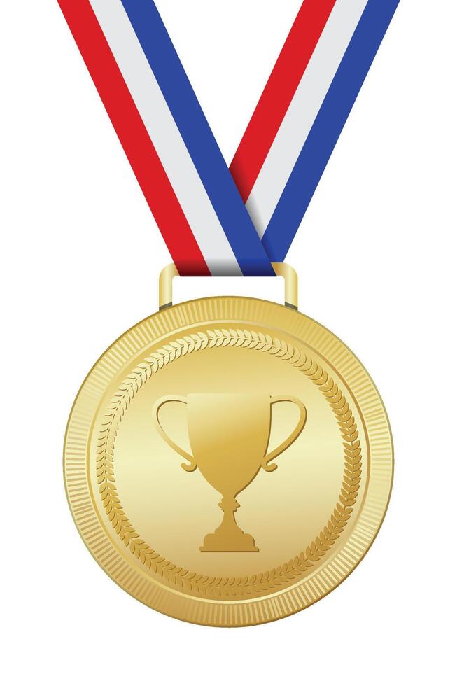 Realistic gold medal mockup. Gold medal with ribbon. Design winner golden medal prize. Winner award medal. illustration vector