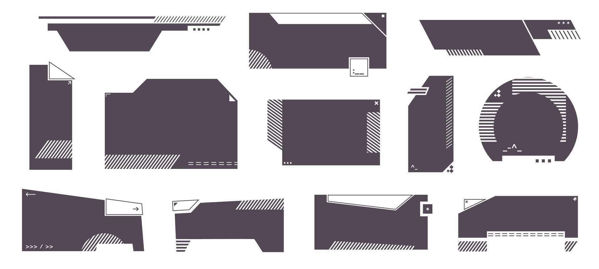 Futuristic digital interface. Abstract tech UI elements, modern sci fi tech geometric dashboard shapes and frames, futuristic HUD techno panel layout, virtual information display GUI. Sci-fi borders vector