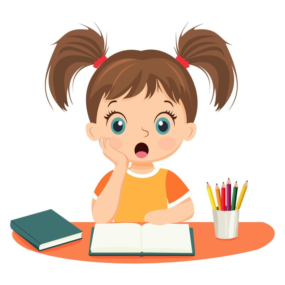 Back to school. Girl at school are sitting at their desks. vector