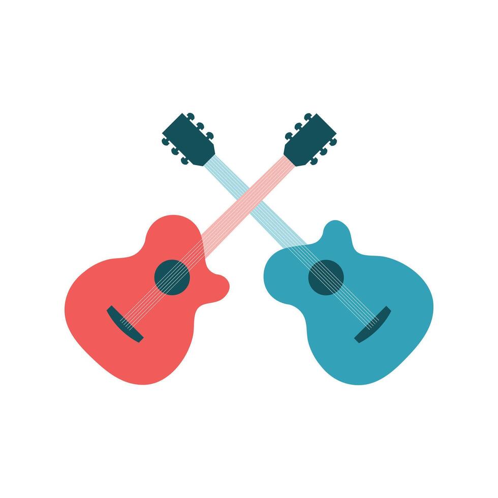 classic acoustic guitar flat illustration. two same variant acoustic guitar in different colour. vector