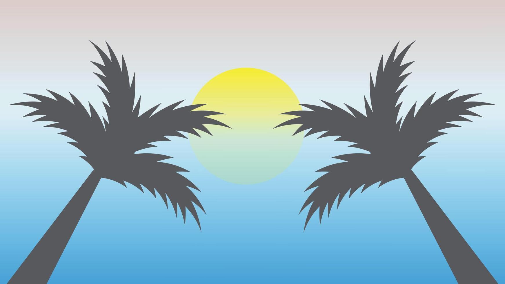 Sunset on the beach with palm trees vector