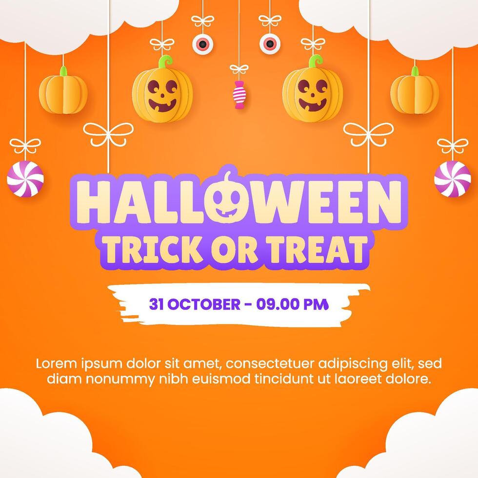 Halloween greeting card template is suitable for flyers and banners with attractive hanging halloween design elements. EPS 10 vector